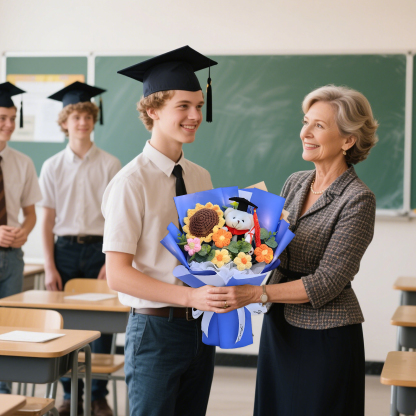 Graduation Teddy Bear Bouquet – Crochet Flower Gift with Cap and Scroll | Lorajewel