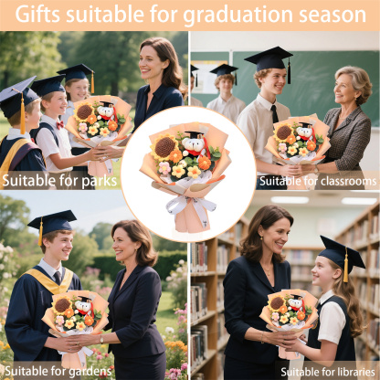 Graduation Teddy Bear Bouquet – Crochet Flower Gift with Cap and Scroll | Lorajewel