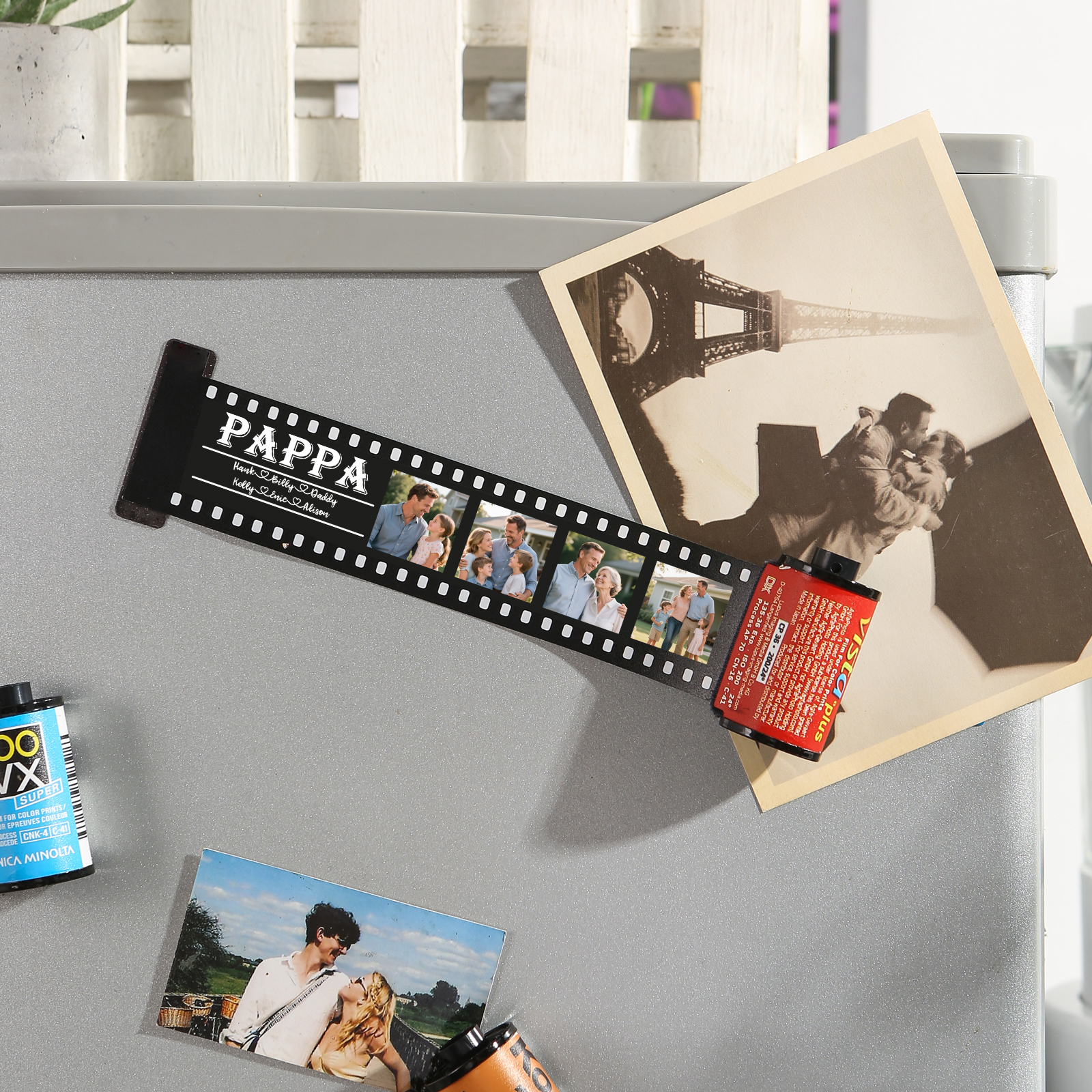 Custom Family Fridge Magnet Film Roll – Personalized Photo & Name Keepsake Keychain Gift for Dad, Grandad or Pappa | Lorajewel