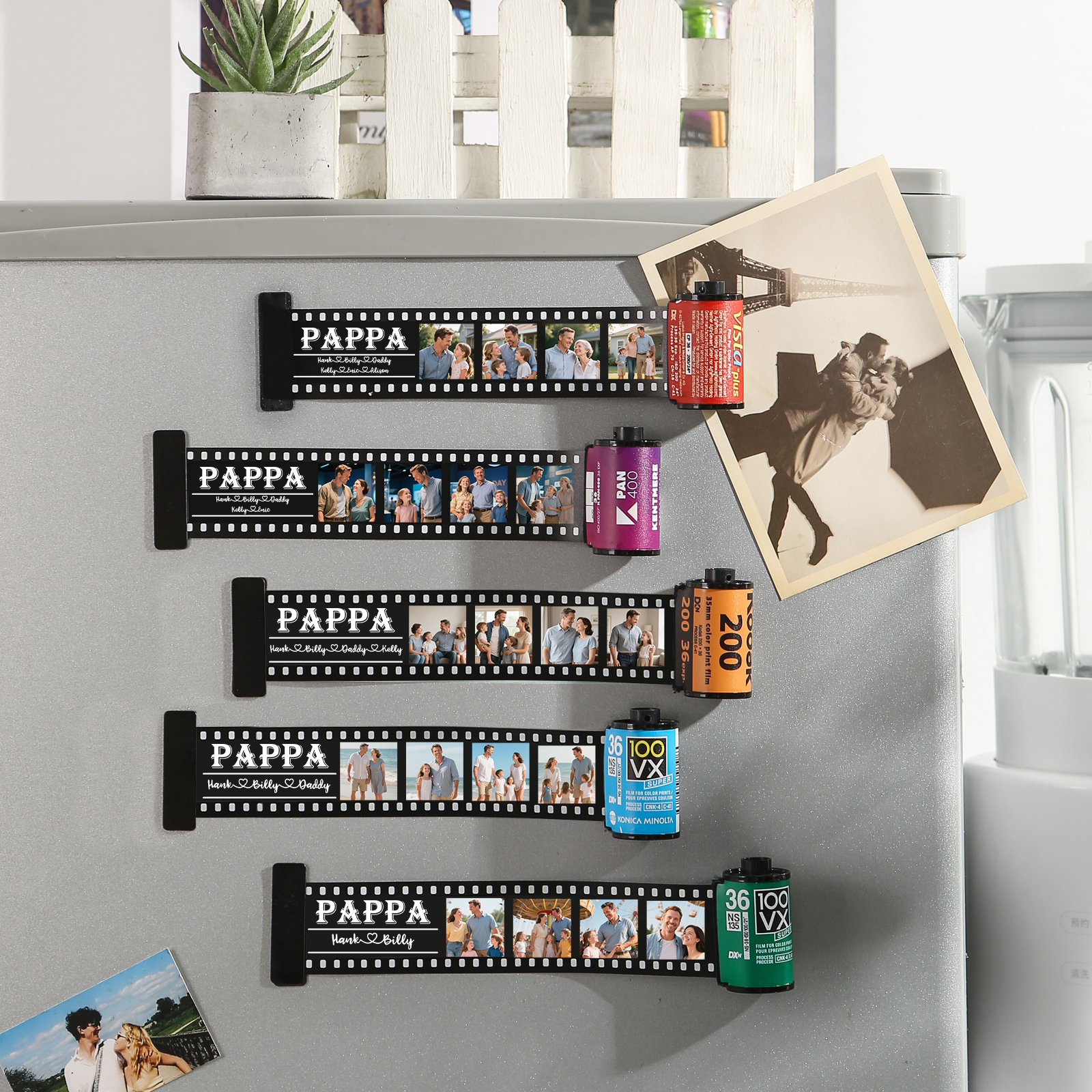 Custom Family Fridge Magnet Film Roll – Personalized Photo & Name Keepsake Keychain Gift for Dad, Grandad or Pappa | Lorajewel