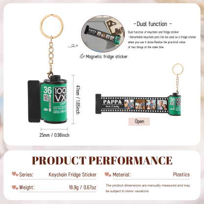 2 Names & 4 Photos Family Fridge Magnet Film Roll – Personalized Keepsake Keychain Gift for Dad & Grandad | Lorajewel