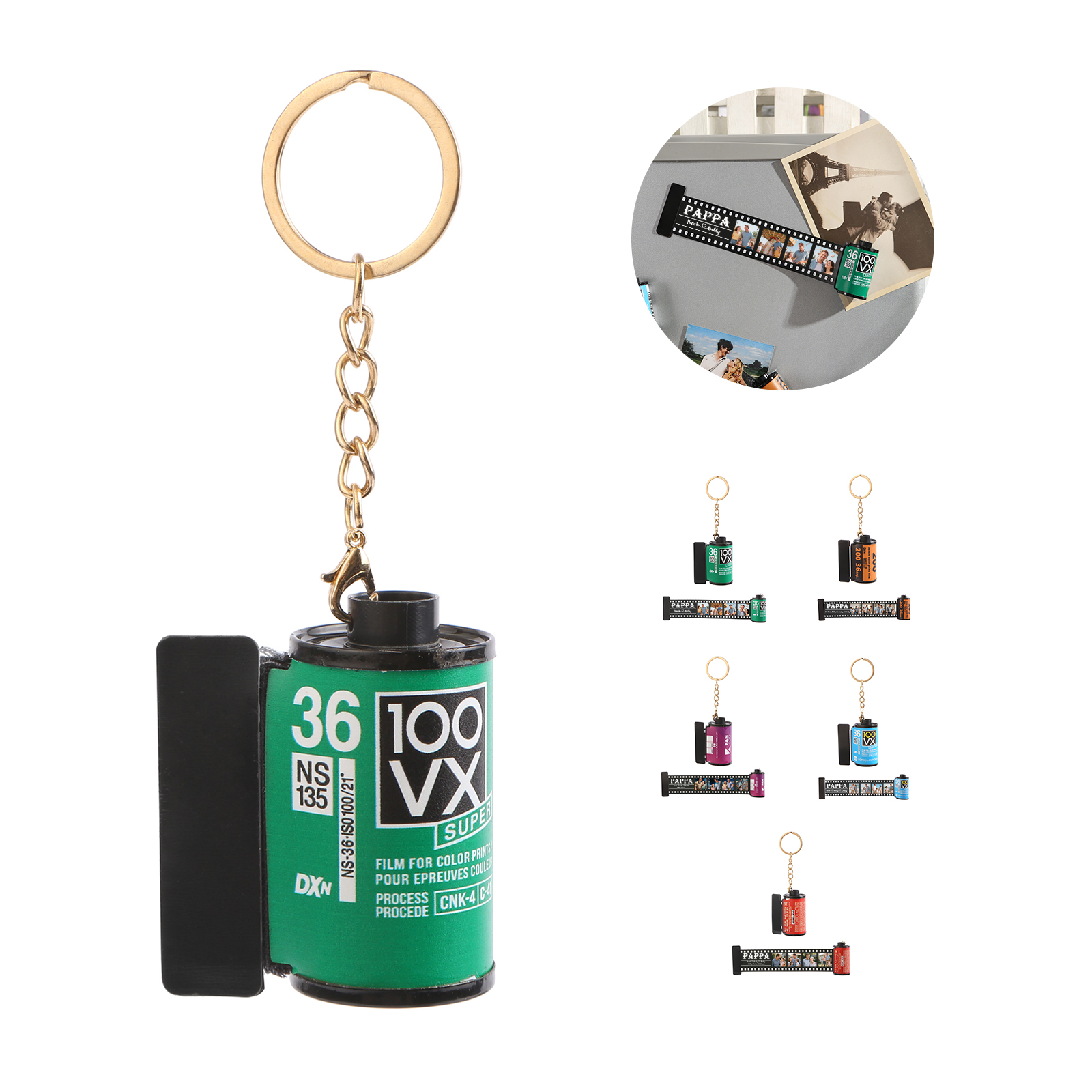 2 Names & 4 Photos Family Fridge Magnet Film Roll – Personalized Keepsake Keychain Gift for Dad & Grandad | Lorajewel