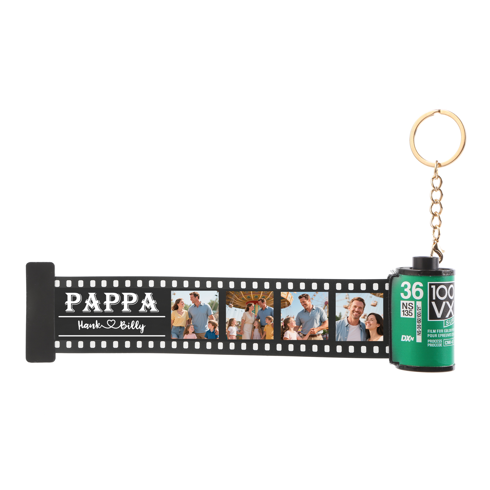 2 Names & 4 Photos Family Fridge Magnet Film Roll – Personalized Keepsake Keychain Gift for Dad & Grandad | Lorajewel