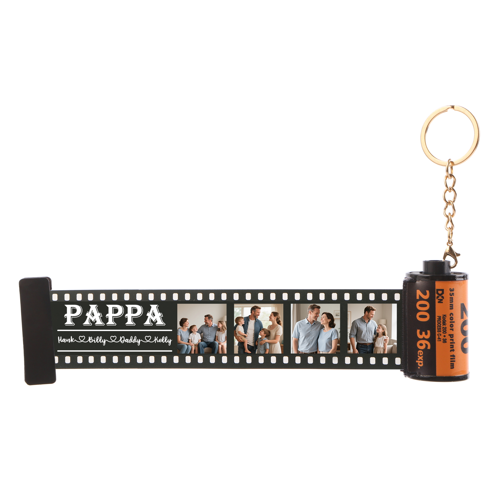 4 Names & 4 Photos Family Fridge Magnet Film Roll – Personalized Keepsake Keychain Gift for Dad & Grandad | Lorajewel