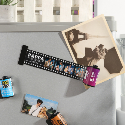 5 Names & 4 Photos Family Fridge Magnet Film Roll – Personalized Keepsake Keychain Gift for Dad & Grandad | Lorajewel
