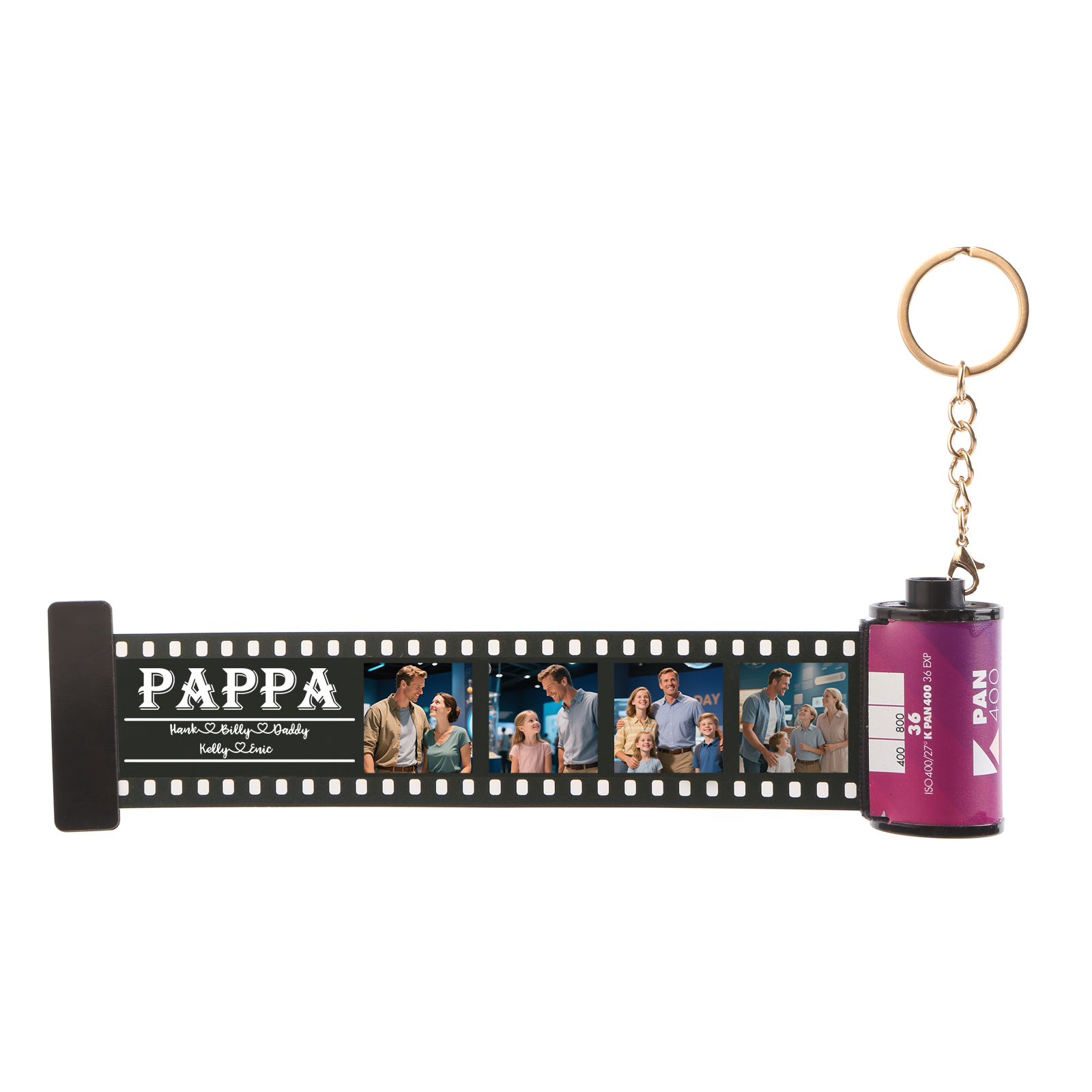 5 Names & 4 Photos Family Fridge Magnet Film Roll – Personalized Keepsake Keychain Gift for Dad & Grandad | Lorajewel