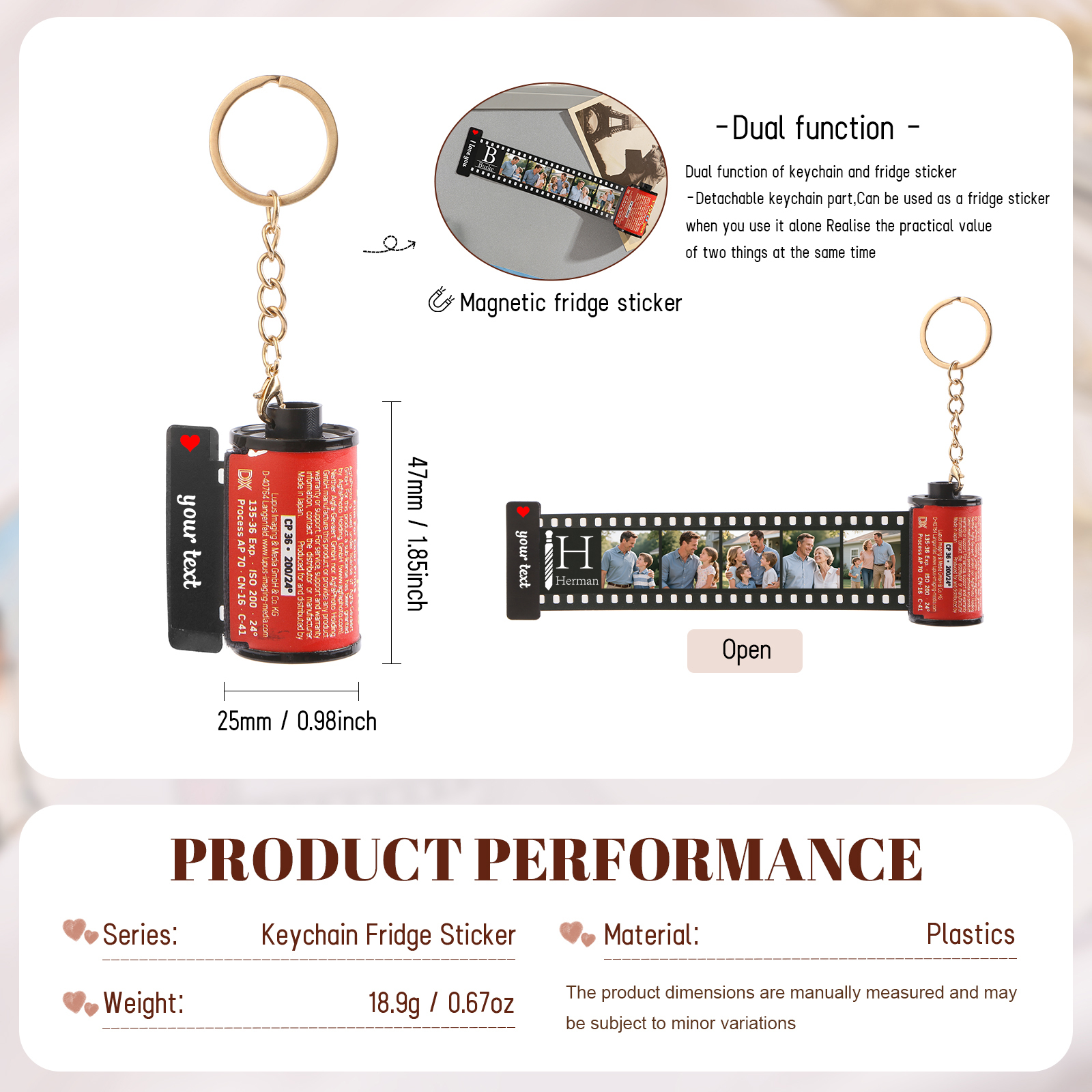 5 Photos Family Fridge Magnet Film Roll – Personalized Keepsake Keychain Gift for Dad & Grandad | Lorajewel