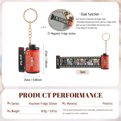 5 Photos Family Fridge Magnet Film Roll – Personalized Keepsake Keychain Gift for Dad & Grandad | Lorajewel