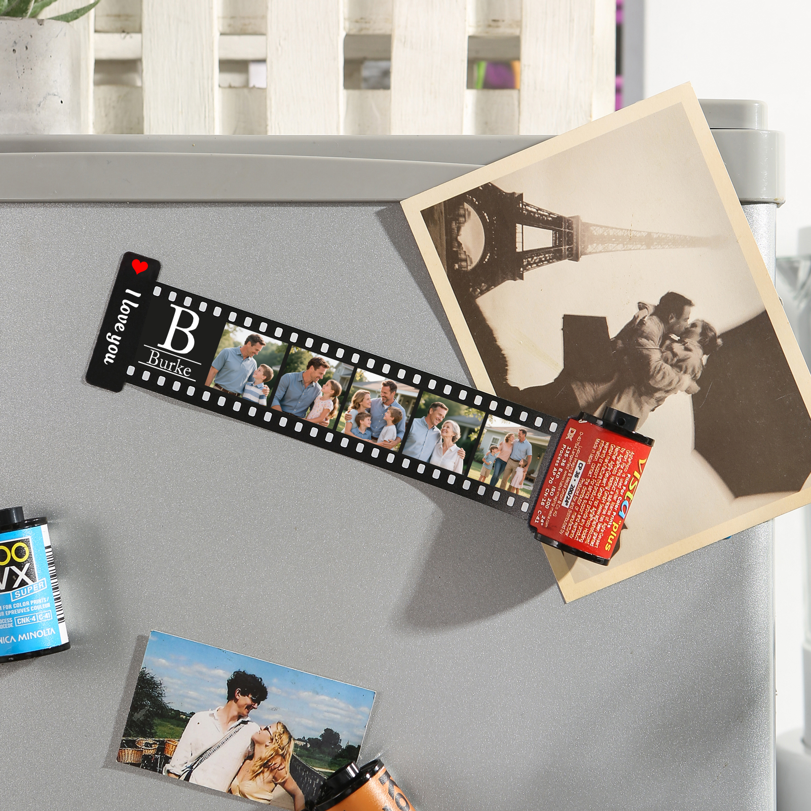 5 Photos Family Fridge Magnet Film Roll – Personalized Keepsake Keychain Gift for Dad & Grandad | Lorajewel