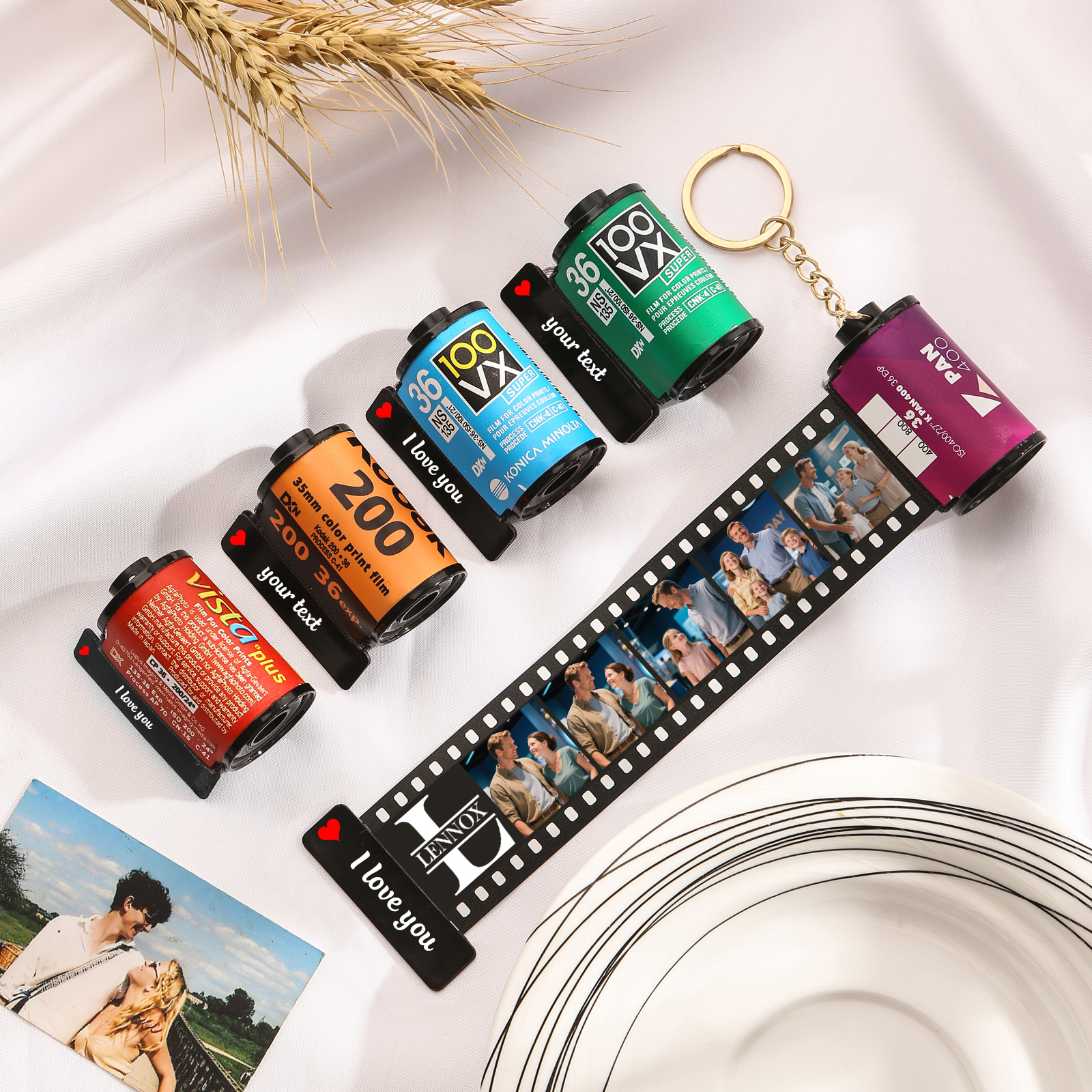 5 Photos Family Fridge Magnet Film Roll – Personalized Keepsake Keychain Gift for Dad & Grandad | Lorajewel