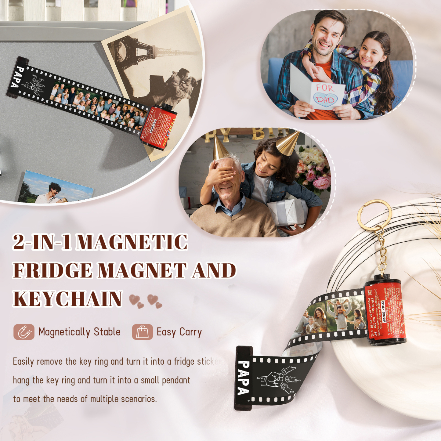 Custom Photo Film Roll Keychain – Personalized with Names & Photos | Lorajewel