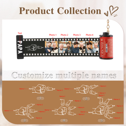 Custom Photo Film Roll Keychain – Personalized with Names & Photos | Lorajewel