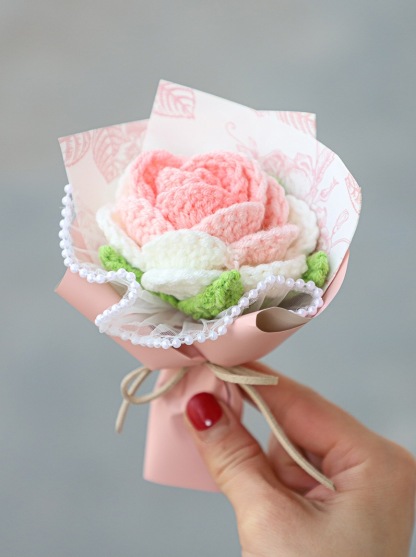 Handmade Crochet Rose Bouquet – Mini Faux Flower Gift with Soft Yarn Petals | Adorable Forever Flower Arrangement | Lorajewel