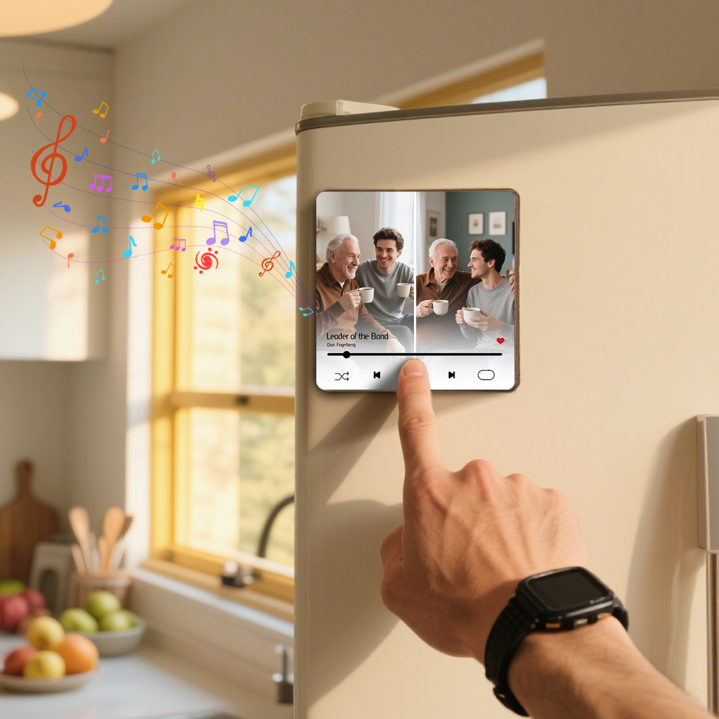 Personalized Music Fridge Magnet – Custom 2 Photos & 1 Song & 1 Text - Meaningful Gift for Loved Ones | Lorajewel