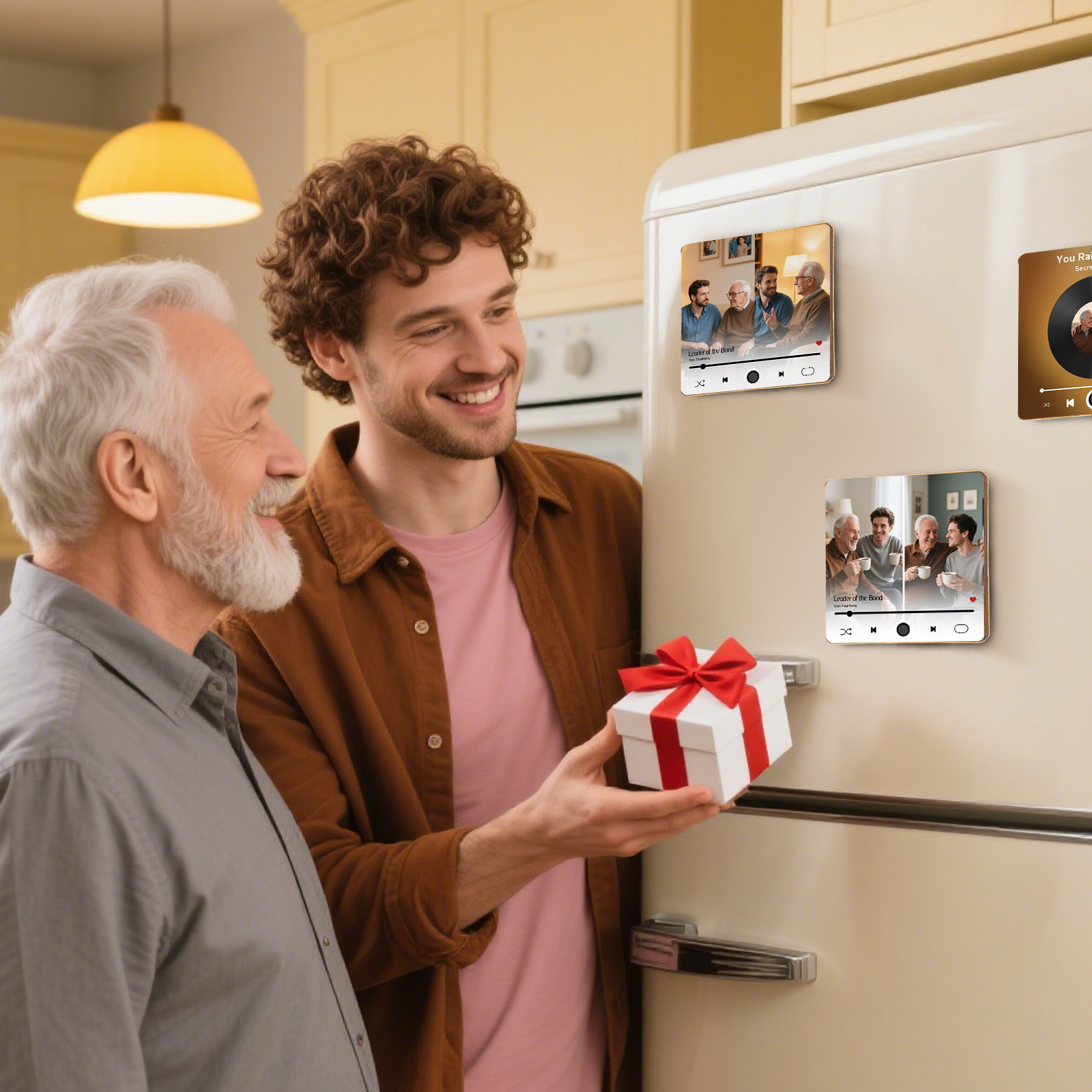 Personalized Music Fridge Magnet – Custom 2 Photos & 1 Song & 1 Text - Meaningful Gift for Loved Ones | Lorajewel