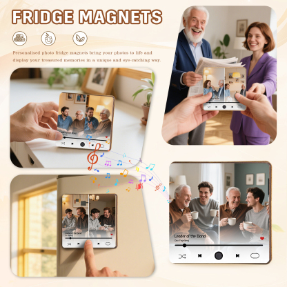 Personalized Music Fridge Magnet – Custom 2 Photos & 1 Song & 1 Text - Meaningful Gift for Loved Ones | Lorajewel