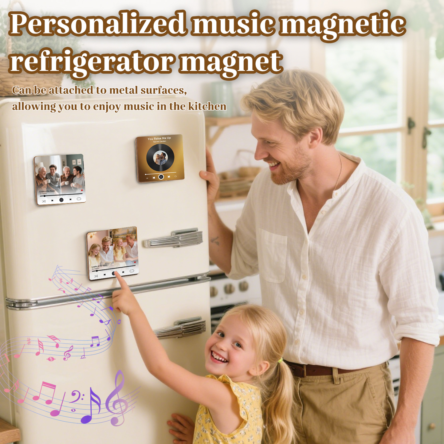Personalized Music Fridge Magnet – Custom 2 Photos & 1 Song & 1 Text - Meaningful Gift for Loved Ones | Lorajewel
