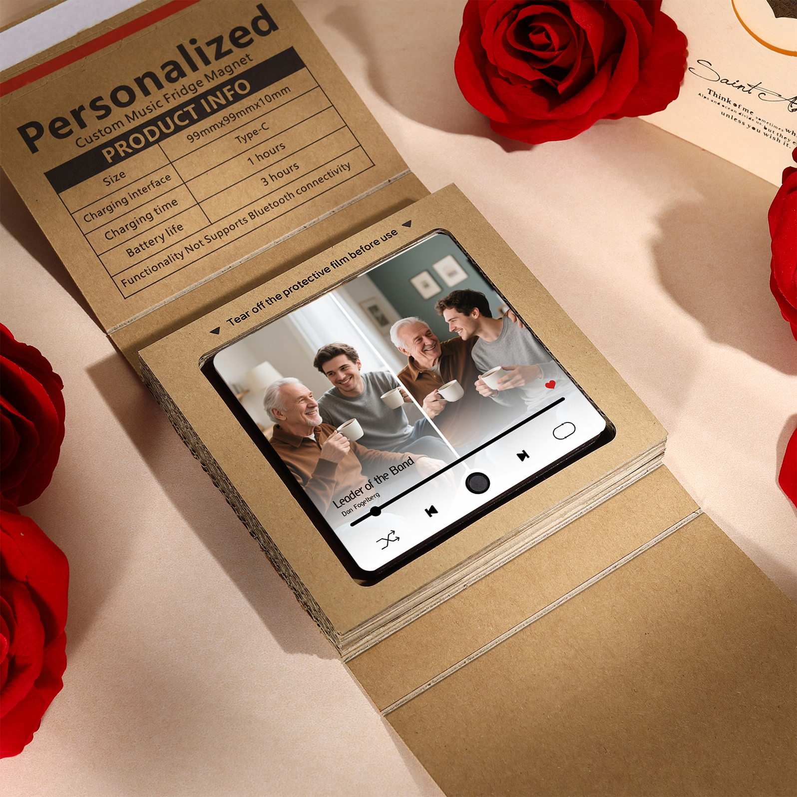 Personalized Music Fridge Magnet – Custom 2 Photos & 1 Song & 1 Text - Meaningful Gift for Loved Ones | Lorajewel