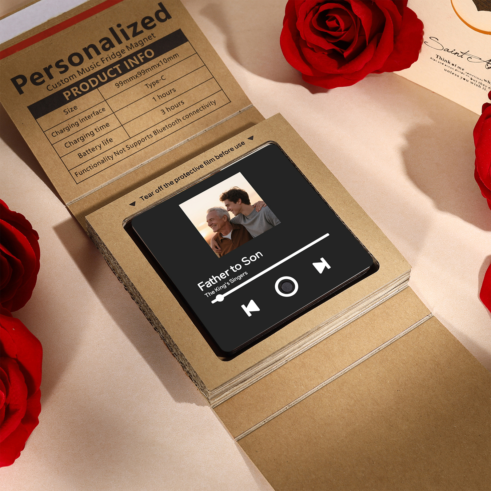 Personalized Music Fridge Magnet – Custom Photo & Song & Text - Elegant Black Gift for Loved Ones | Lorajewel