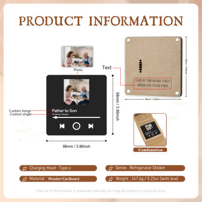 Personalized Music Fridge Magnet – Custom Photo & Song & Text - Elegant Black Gift for Loved Ones | Lorajewel