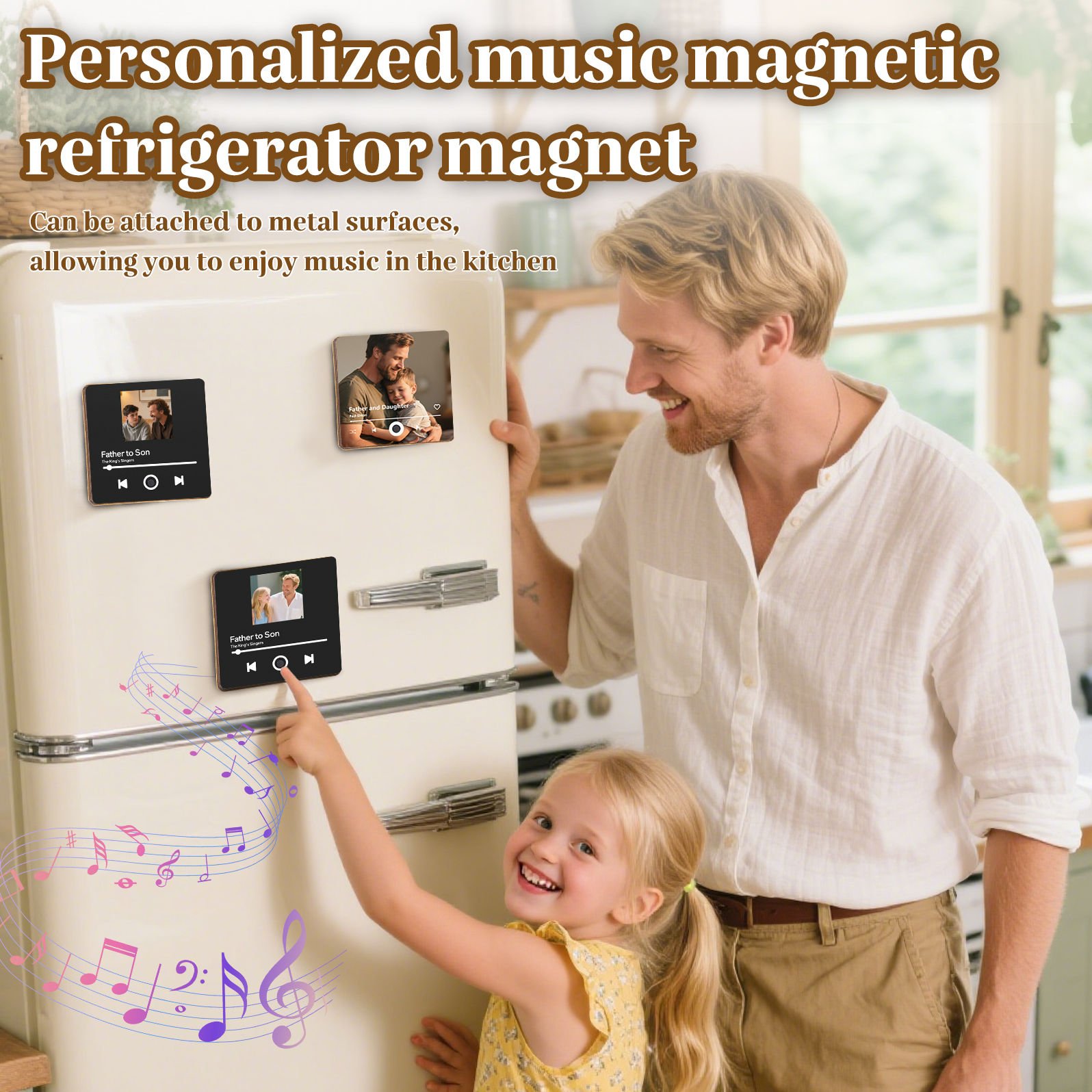 Personalized Music Fridge Magnet – Custom Photo & Song & Text - Elegant Black Gift for Loved Ones | Lorajewel