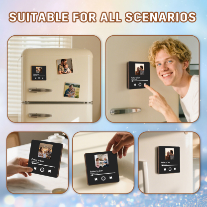 Personalized Music Fridge Magnet – Custom Photo & Song & Text - Elegant Black Gift for Loved Ones | Lorajewel
