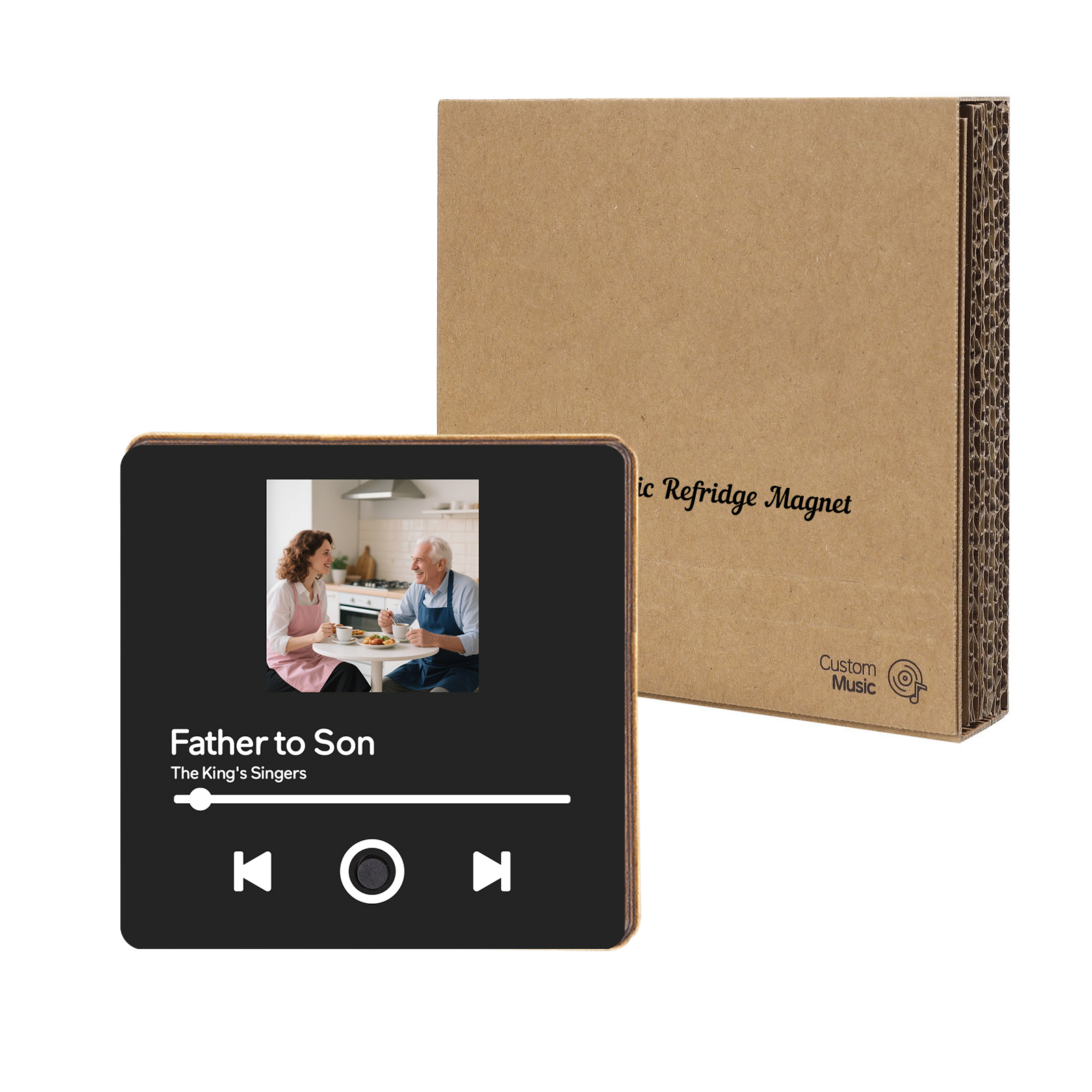 Personalized Music Fridge Magnet – Custom Photo & Song & Text - Elegant Black Gift for Loved Ones | Lorajewel