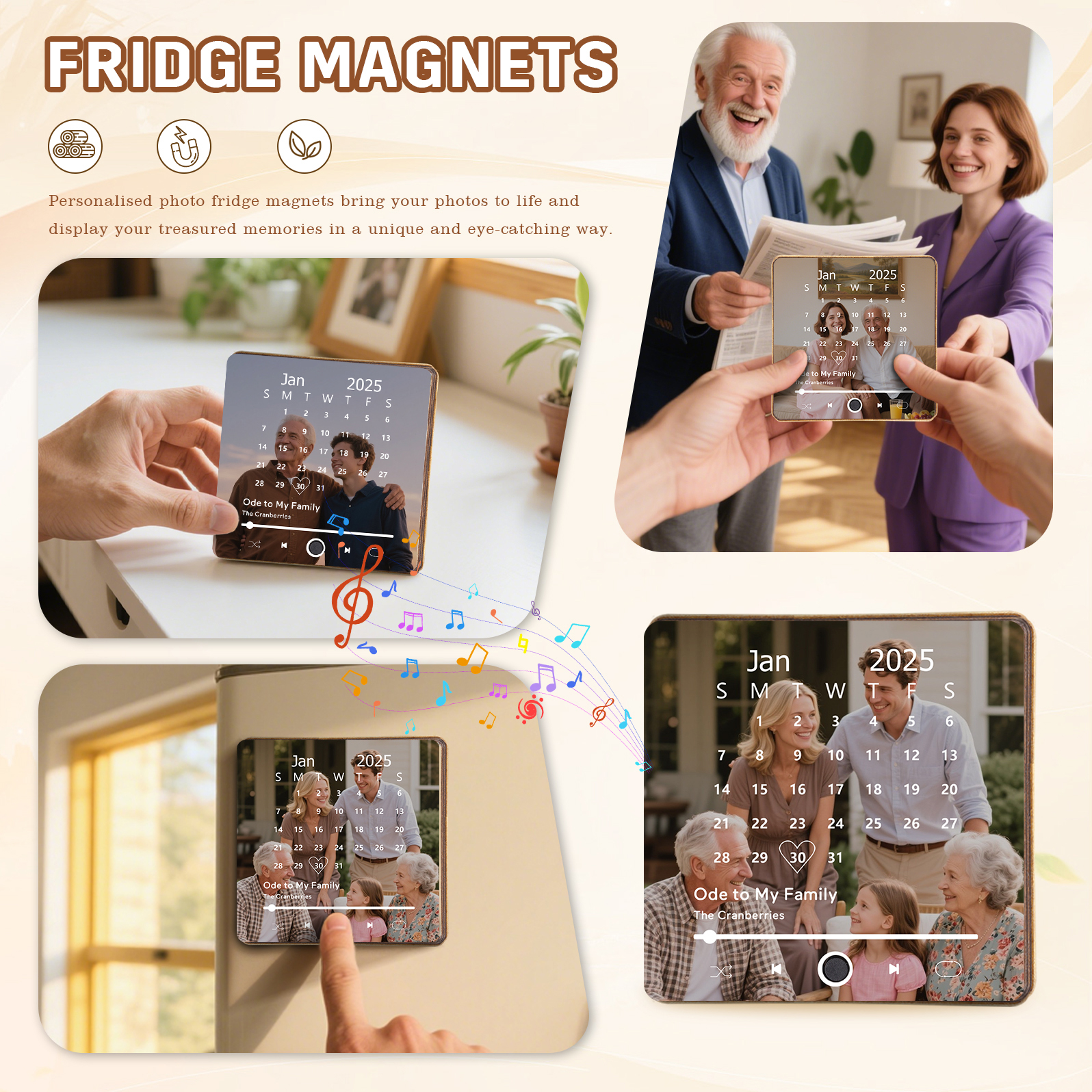 Custom Music Fridge Magnet with Calendar – Personalized Meaningful Photo & Song Family Gift for Any Occasion  | Lorajewel
