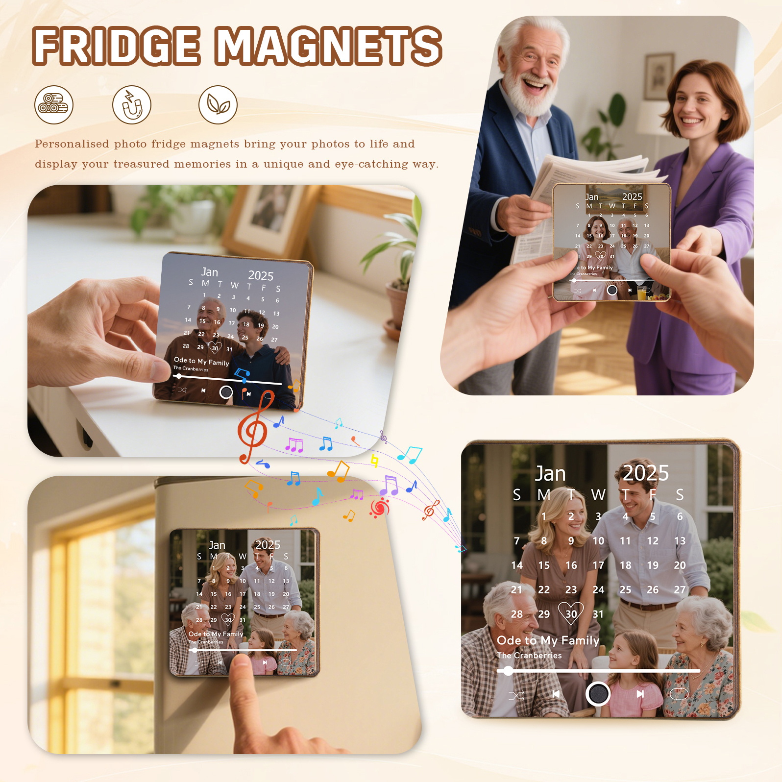 Custom Music Fridge Magnet with Calendar – Personalized Meaningful Photo & Song Family Gift for Any Occasion  | Lorajewel