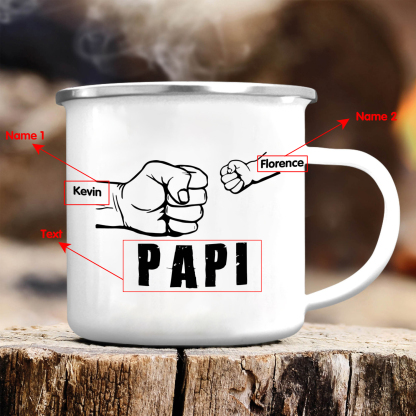 2 Names-Personalized Enamel Mug for Dad – Custom Names Fist Bump Design | Lorajewel