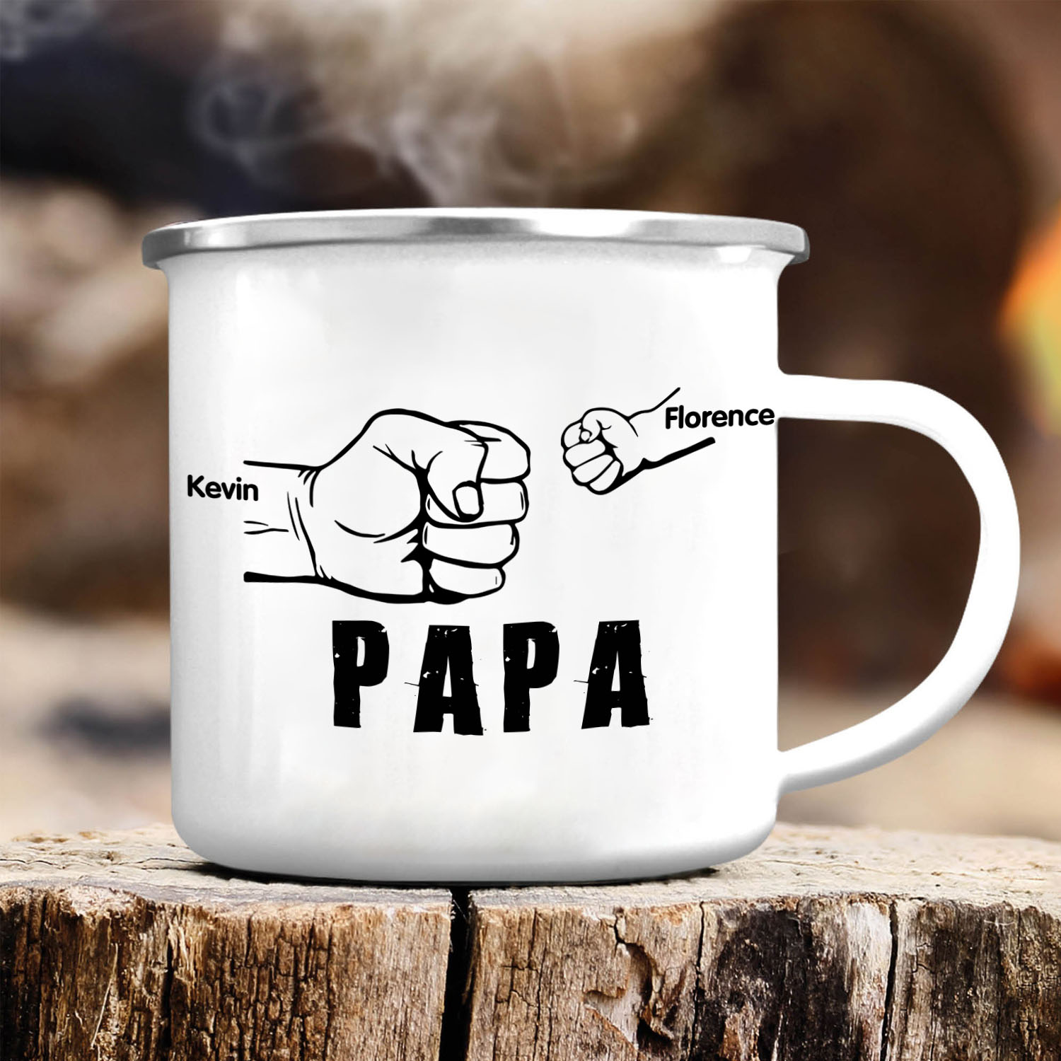 2 Names-Personalized Enamel Mug for Dad – Custom Names Fist Bump Design | Lorajewel