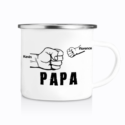 2 Names-Personalized Enamel Mug for Dad – Custom Names Fist Bump Desig