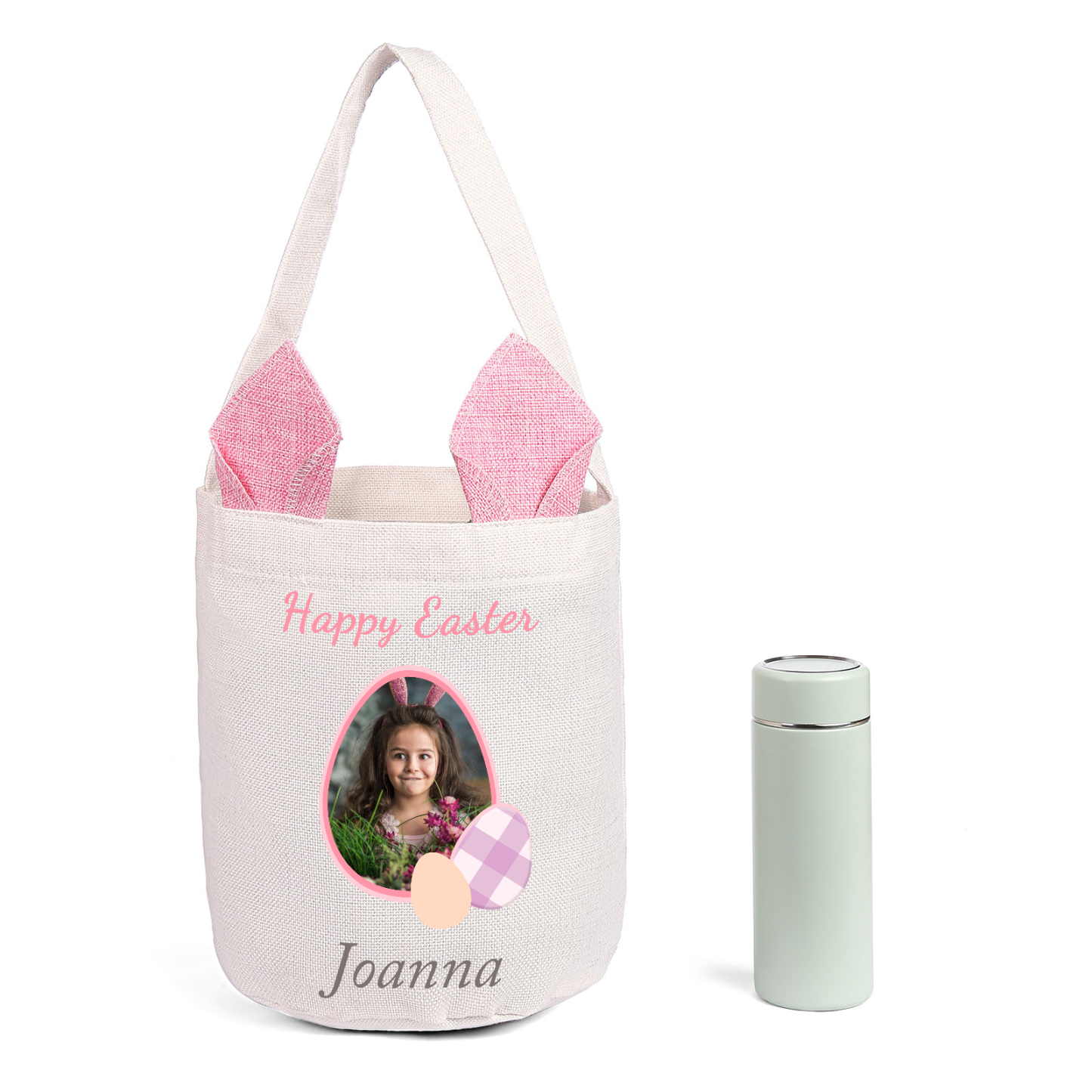 Personalized Easter Tote Bag – Custom Name Bunny Bag – Reusable Linen Basket for Kids – Easter Egg Hunt Bag – Available in 3 Colors