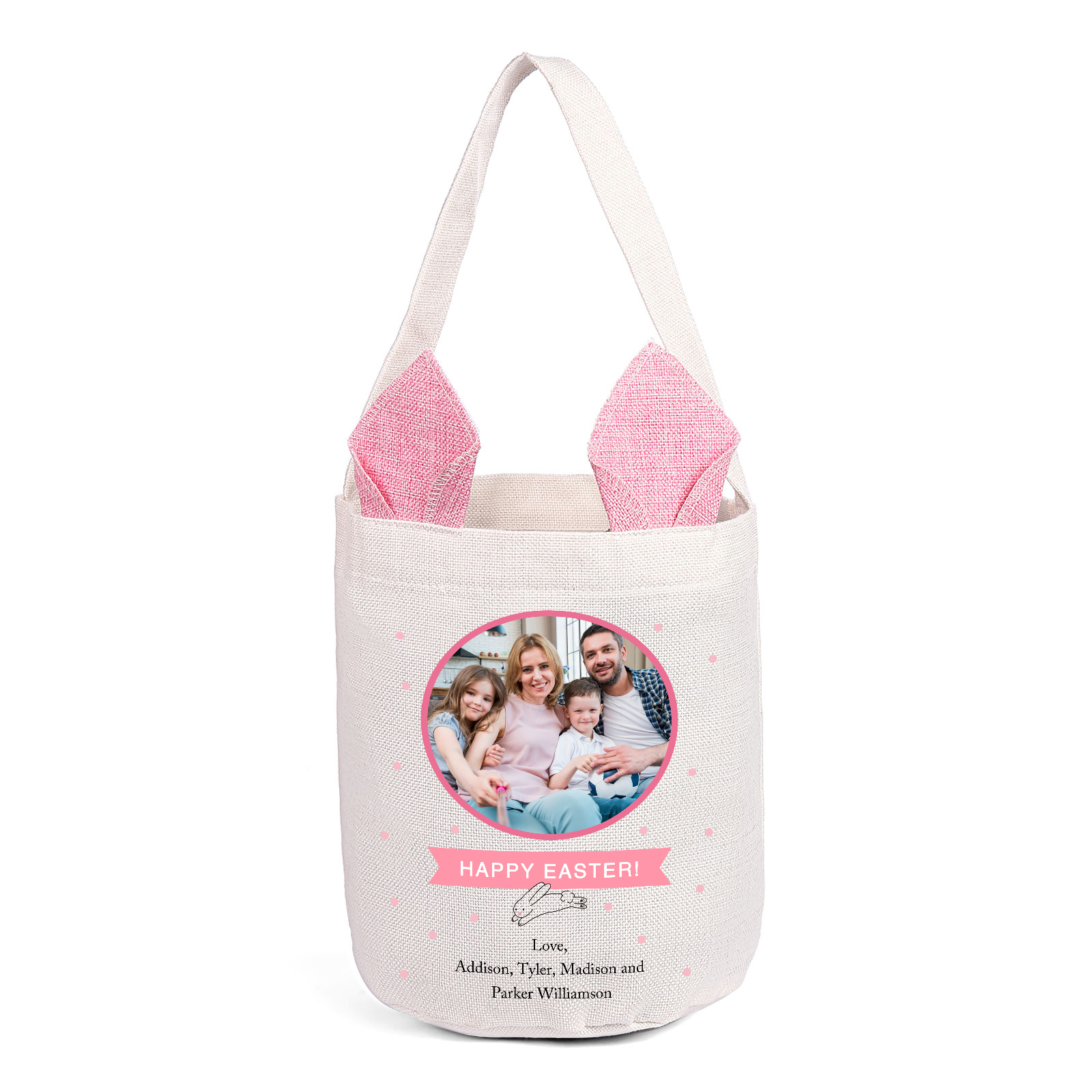 Personalized Photo Easter Tote Bag – Custom Name Bunny Bag – Reusable