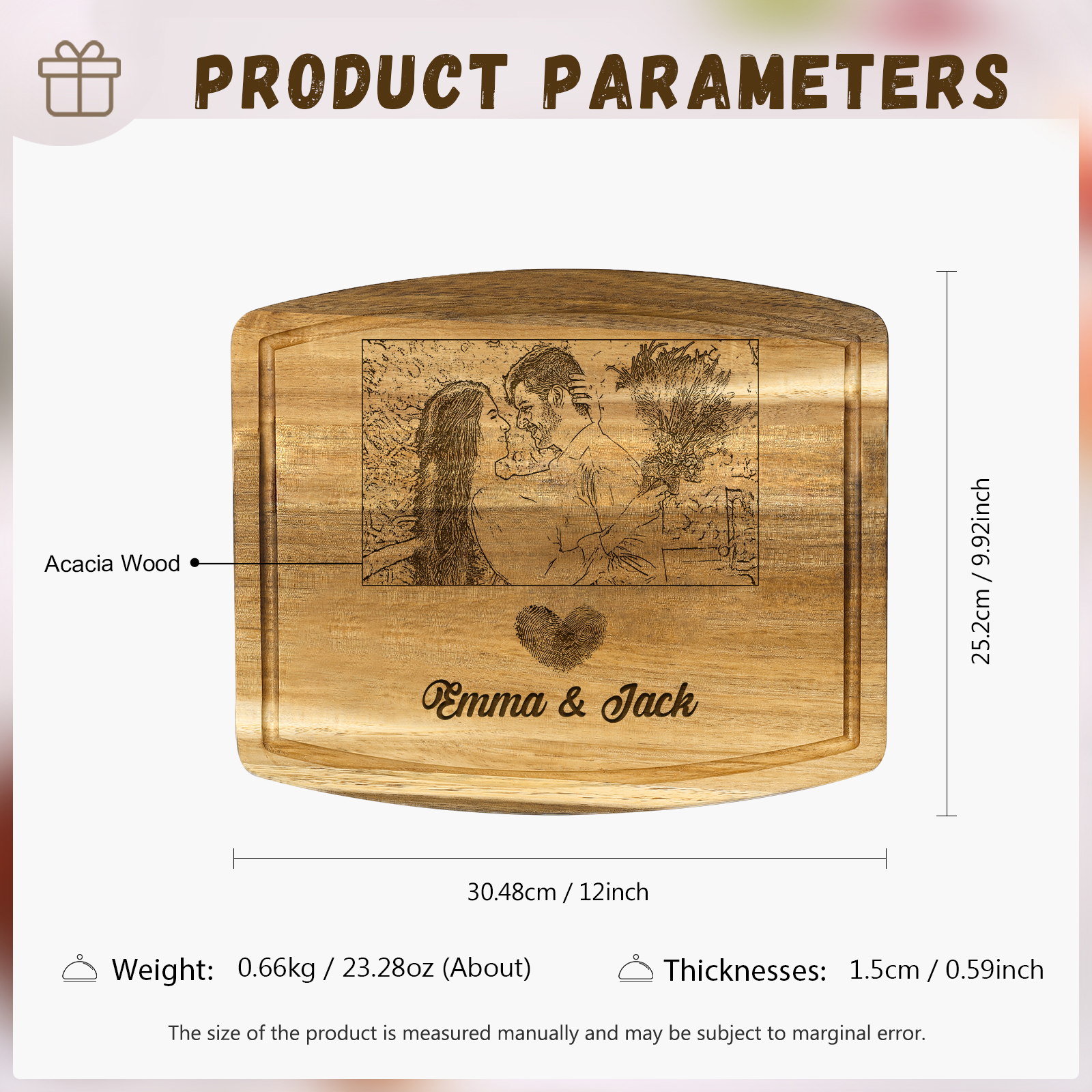 Wooden Cutting Board with Stand Personalised 1 Photo & 2 Names Gifts for Couple | Jessemade