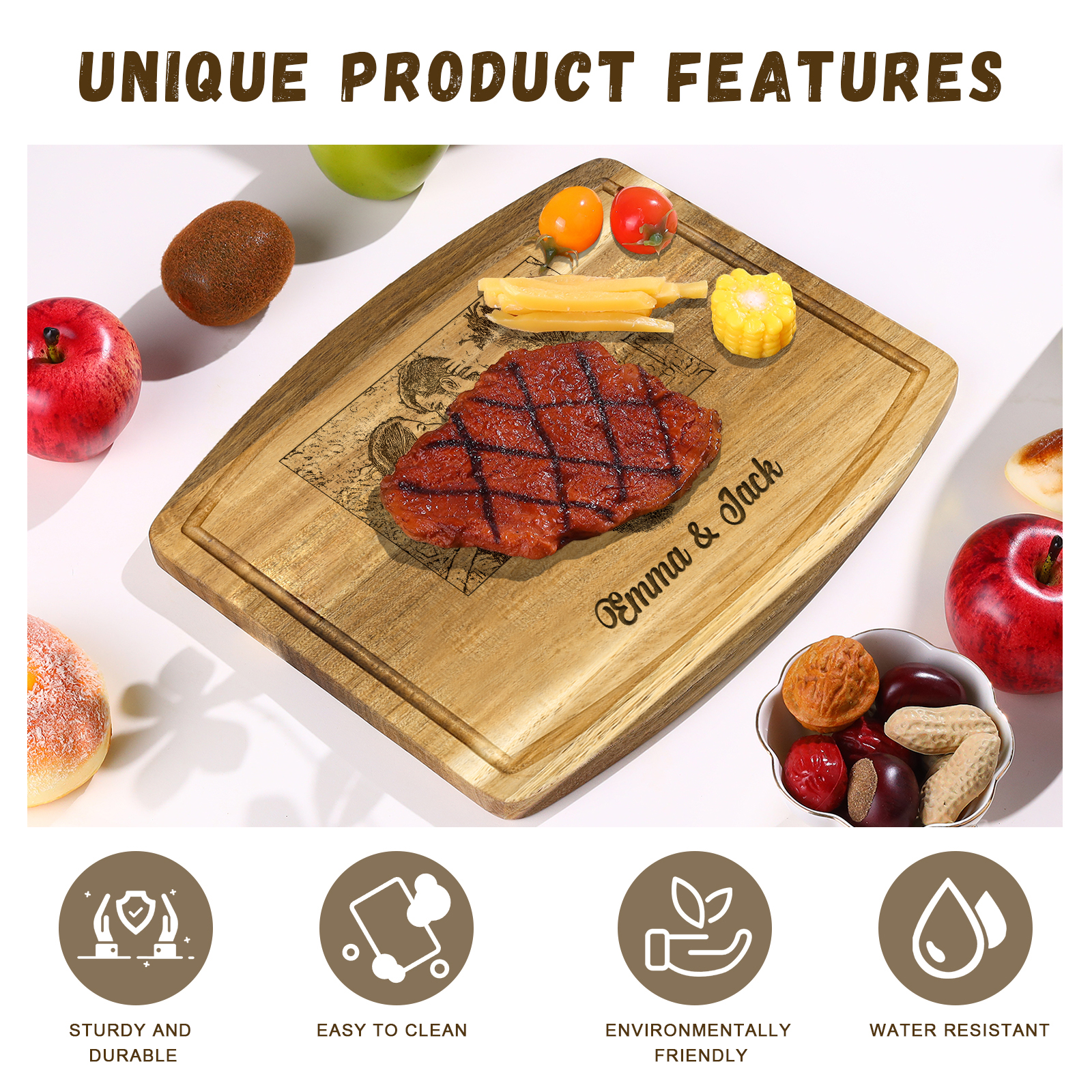 Wooden Cutting Board with Stand Personalised 1 Photo & 2 Names Gifts for Couple | Jessemade