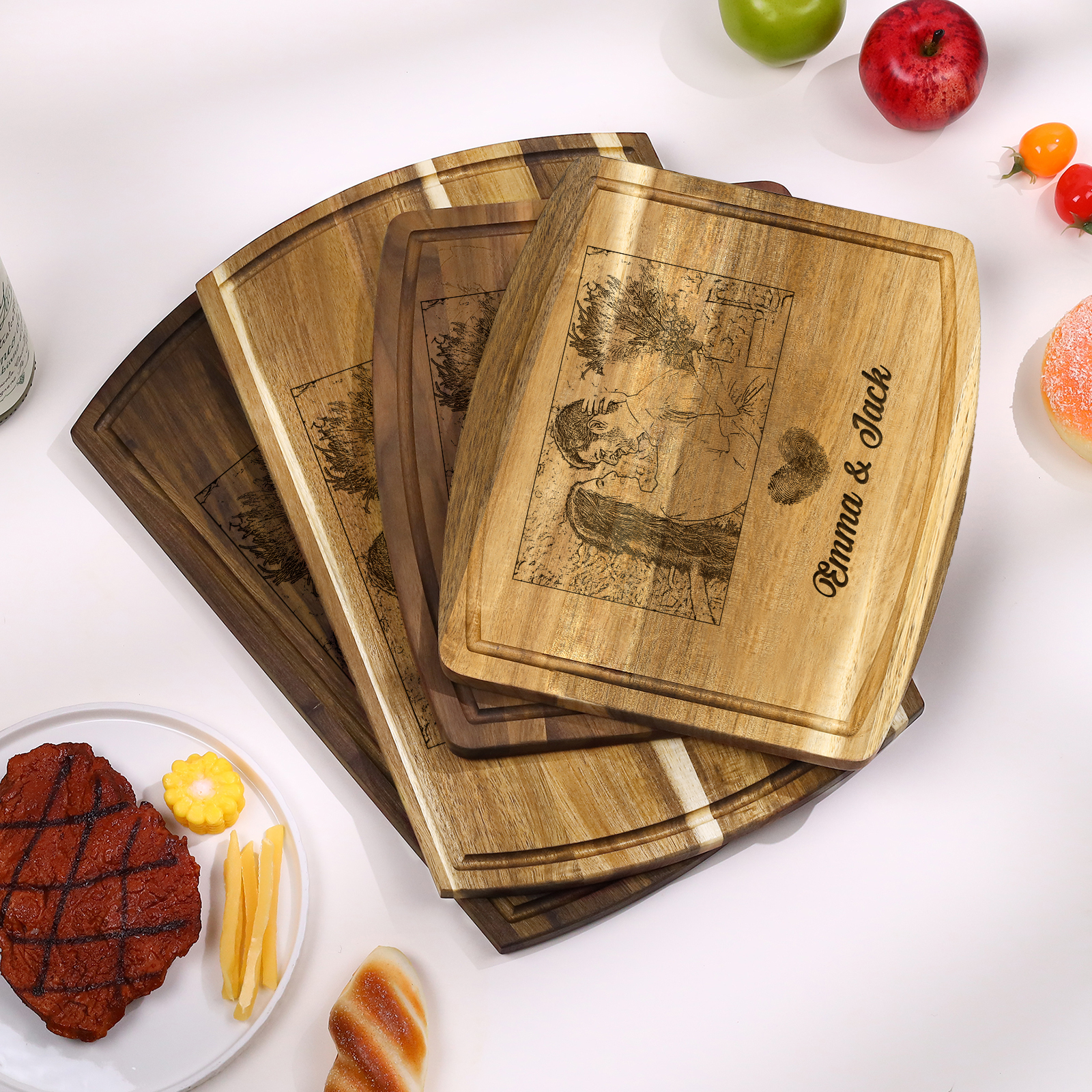 Wooden Cutting Board with Stand Personalised 1 Photo & 2 Names Gifts for Couple | Jessemade