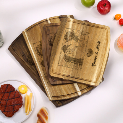 Wooden Cutting Board with Stand Personalised 1 Photo & 2 Names Gifts for Couple | Jessemade