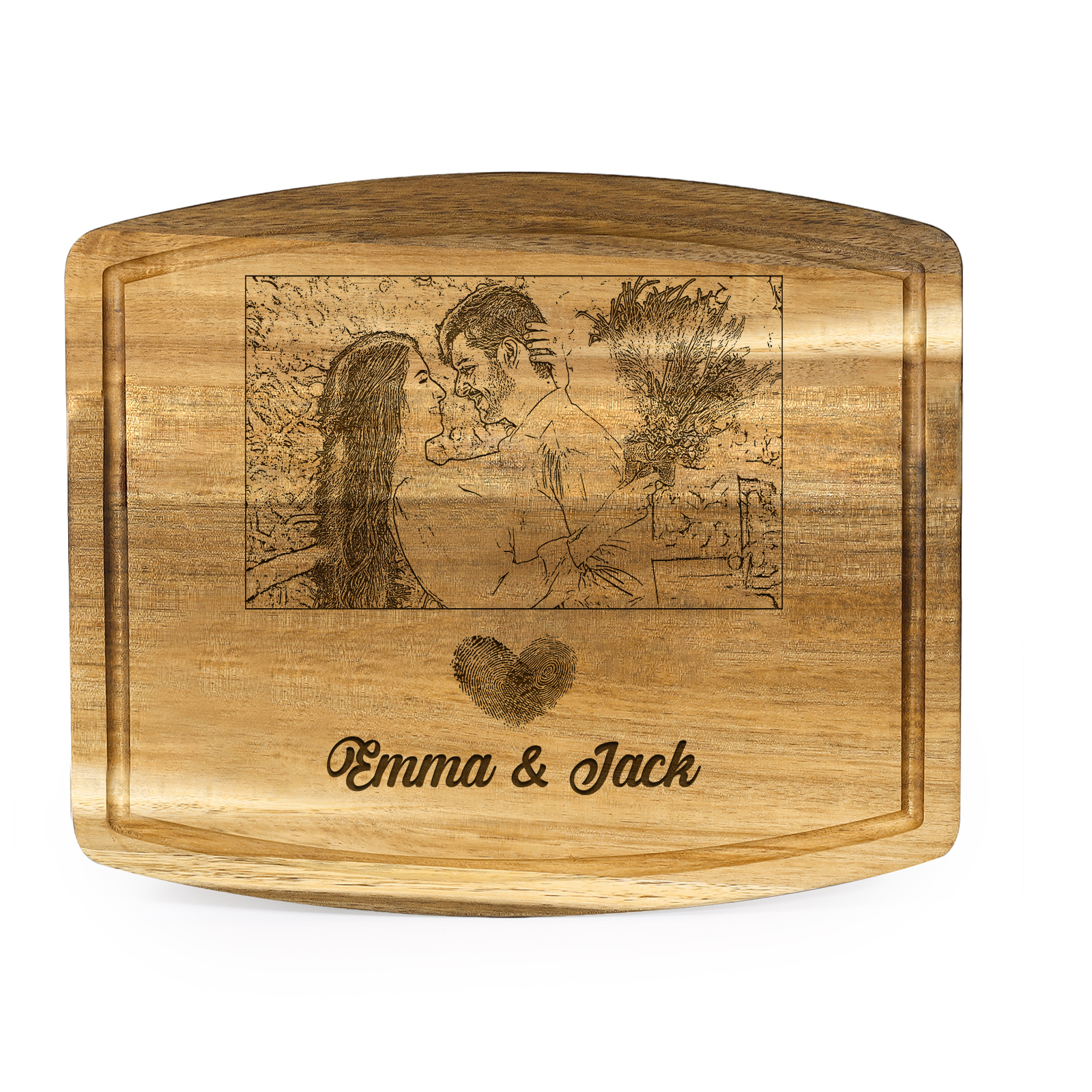 Wooden Cutting Board with Stand Personalised 1 Photo & 2 Names Gifts for Couple | Jessemade