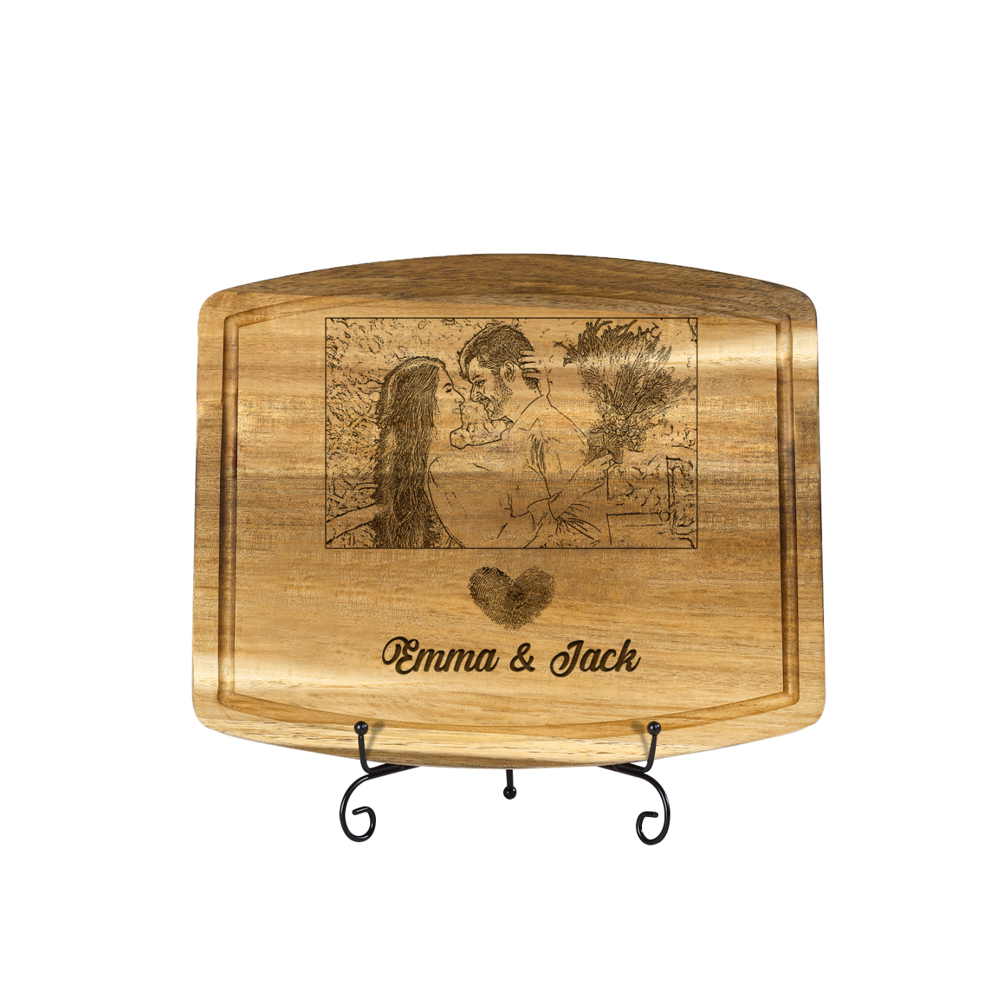 Wooden Cutting Board with Stand Personalized 1 Photo & 2 Names Gifts f
