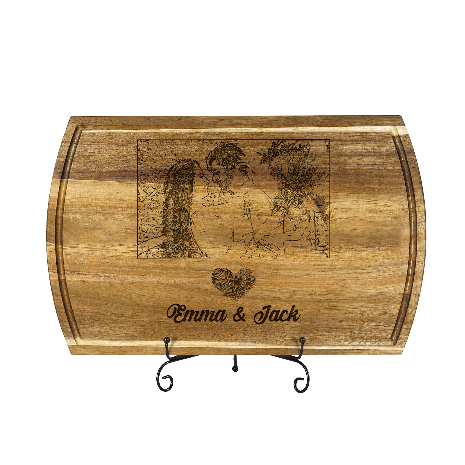 Wooden Cutting Board with Stand Personalised 1 Photo & 2 Names Gifts for Couple | Jessemade