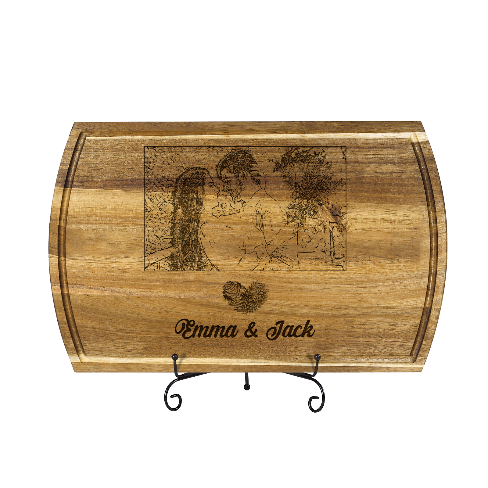 Wooden Cutting Board with Stand Personalised 1 Photo & 2 Names Gifts for Couple | Jessemade