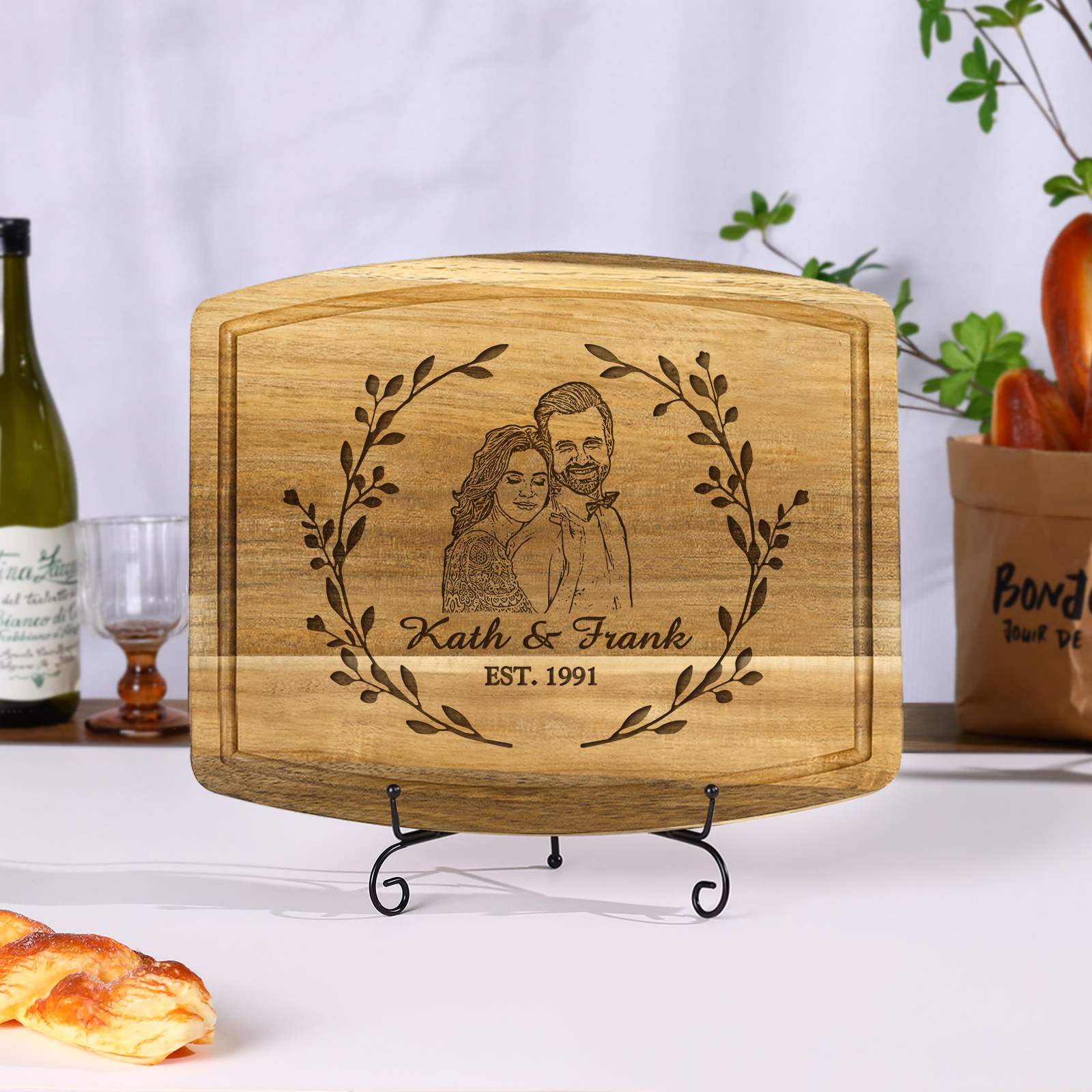 Wooden Cutting Board with Stand Personalised 1 Photo & 1 Date & 2 Names Gifts for Couple | Jessemade