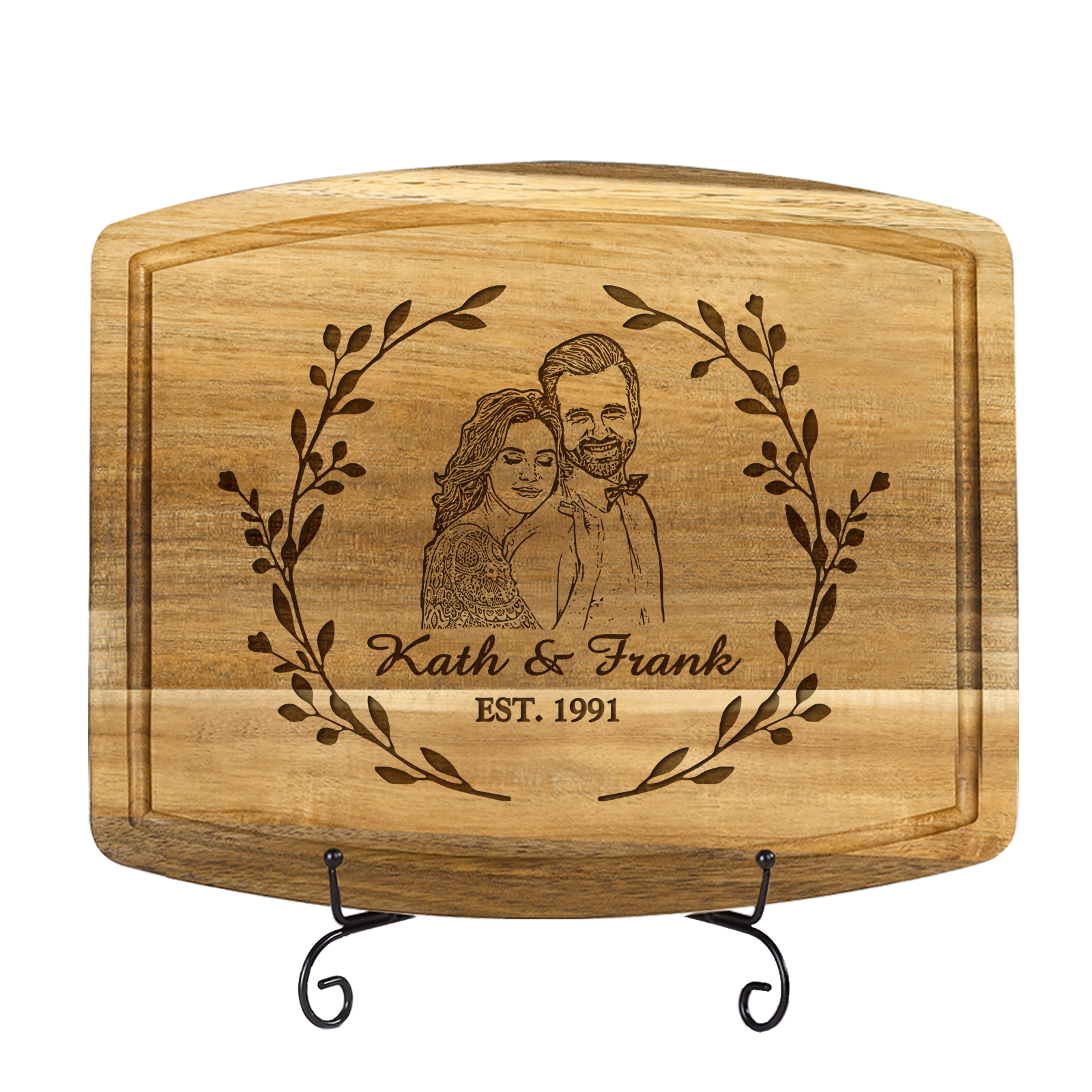 Wooden Cutting Board with Stand Personalized 1 Photo & 1 Date & 2 Name