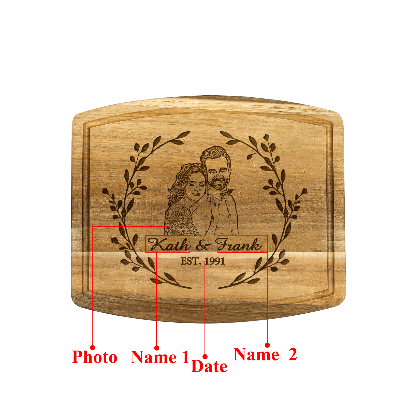Wooden Cutting Board with Stand Personalised 1 Photo & 1 Date & 2 Names Gifts for Couple | Jessemade