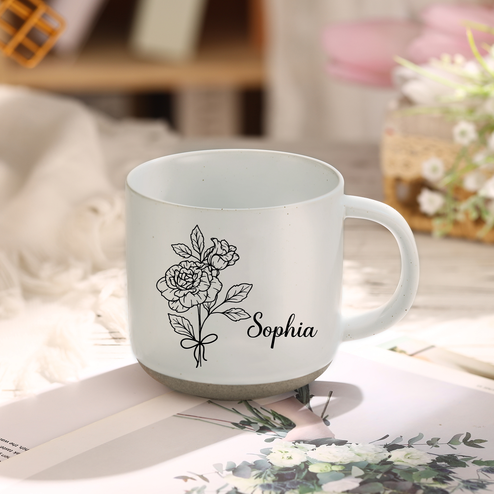 Personalized Ceramic Mug Custom Name & Birth Flower Cup Gifts for Grandma/Mother