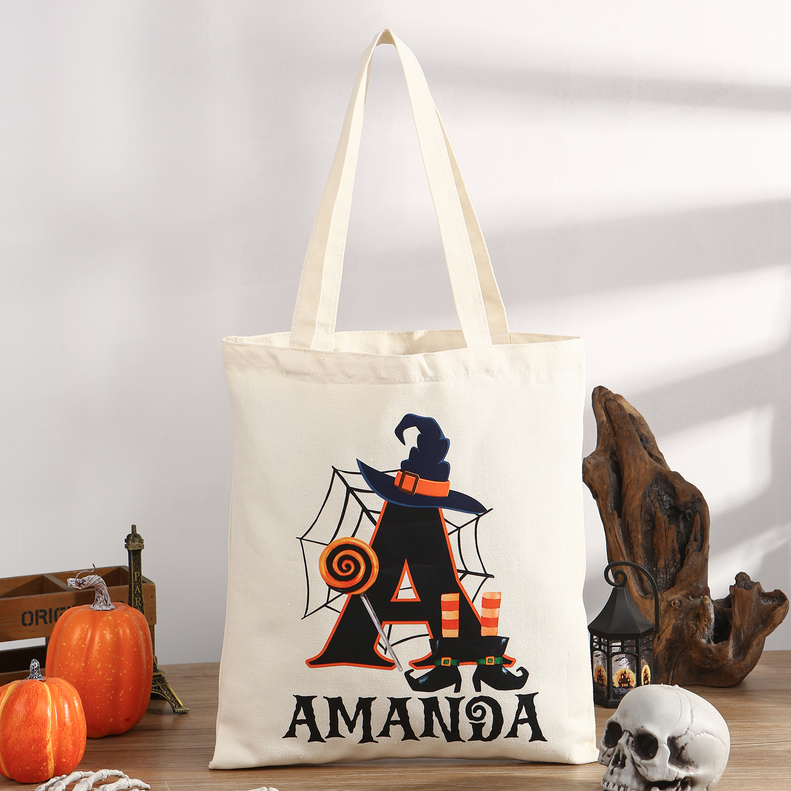 Personalised Halloween Tote Bag Custom Letter   & Name Handbag Gift for Her
