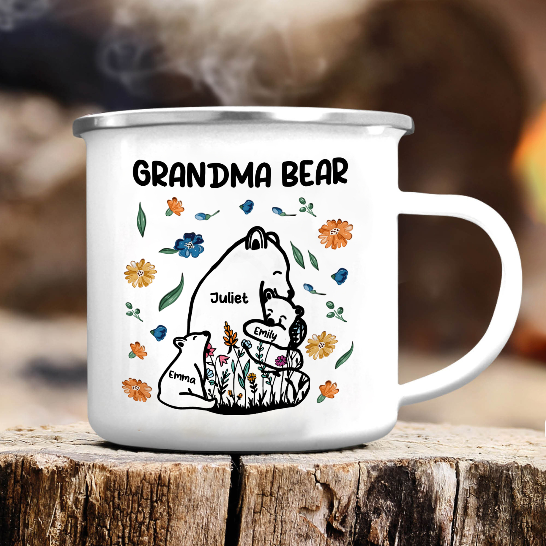 Personalized Enamel Mug Custom 2-11 Names & 1 Text Bear Family Gifts for Grandma/Mom