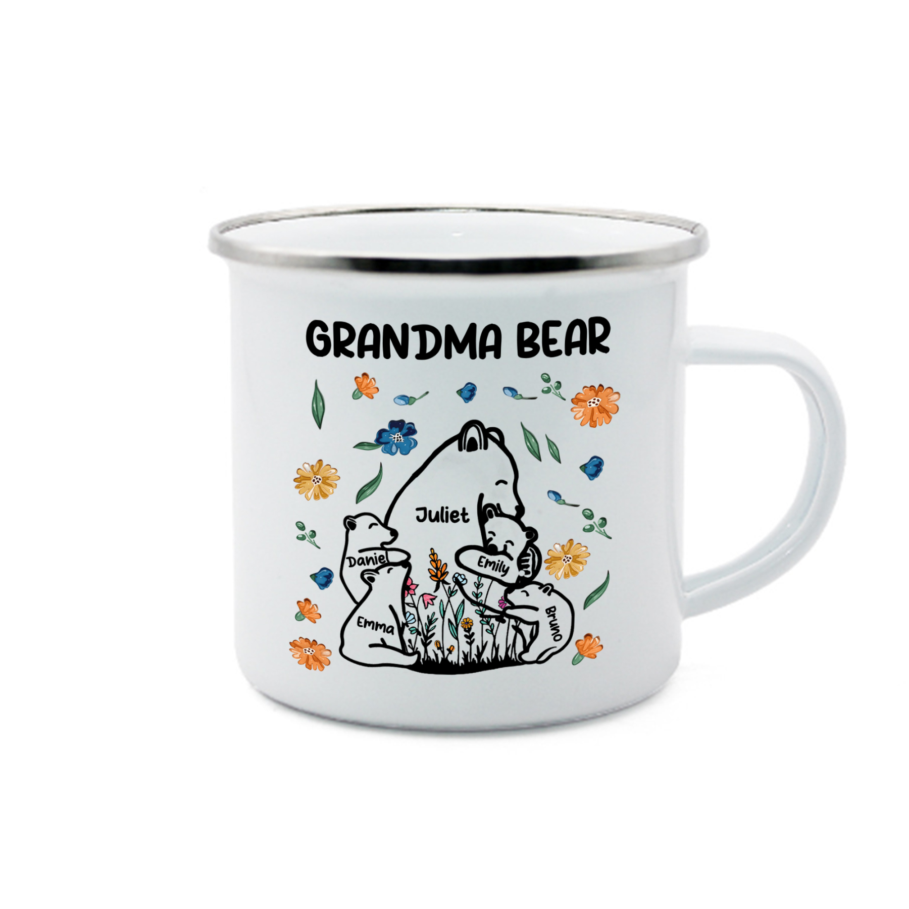 Personalized Enamel Mug Custom 2-11 Names & 1 Text Bear Family Gifts for Grandma/Mom