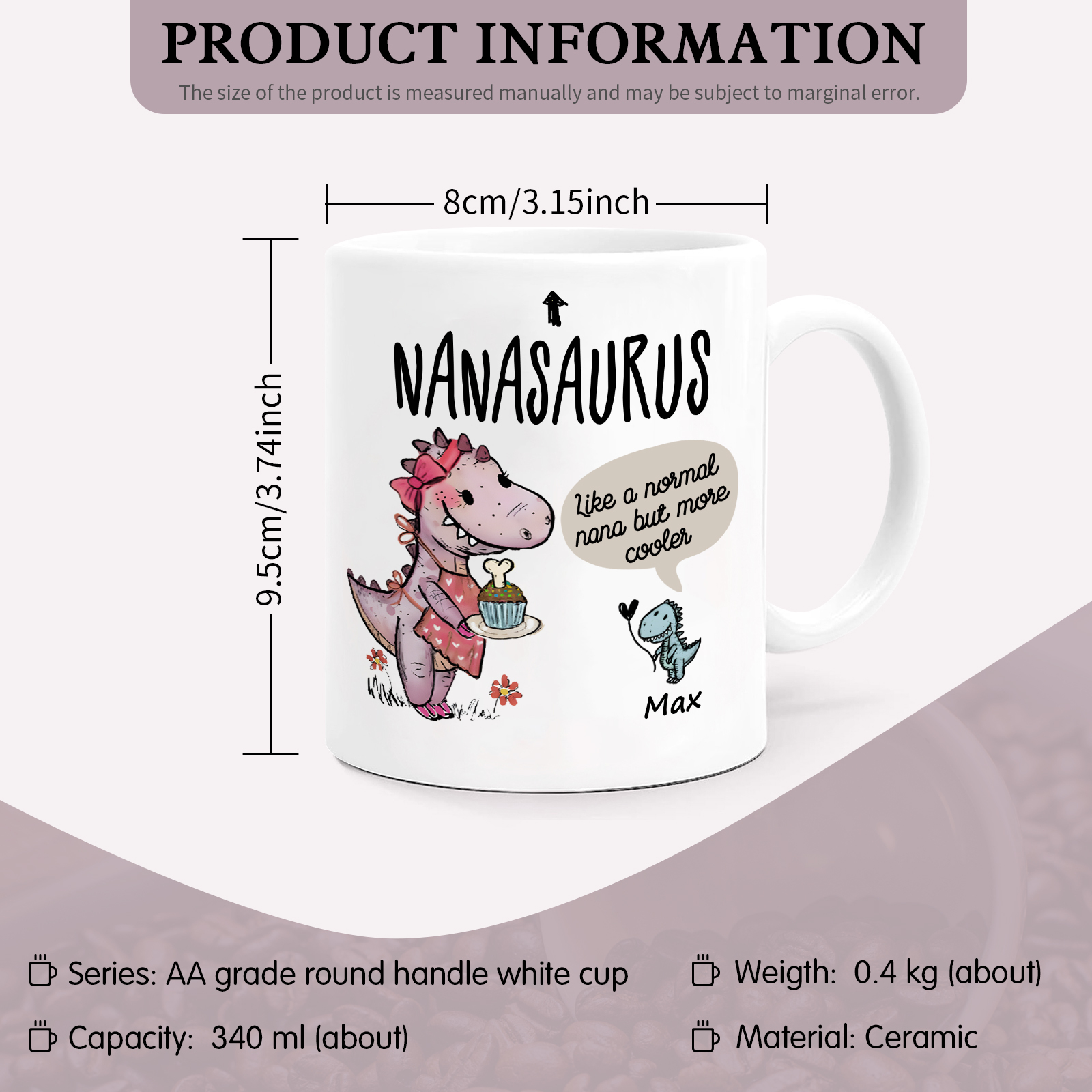Personalized Ceramic Mug Custom Name Dinosaur Cup Gifts for Papa/Nana - Like A Normal Papa/Nana But More Cooler